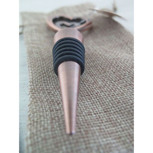One Love, One Heart Copper Wine Bottle Stopper in Burlap Bag $25 - Picture 5 of 6
